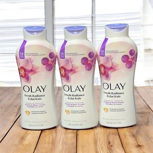 Olay Fresh Radiance Body Wash Trio with Purple and Pink Accents new